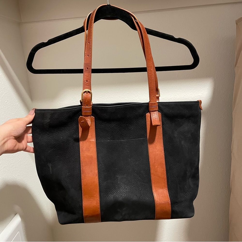 Shinola navy and brown leather tote handbag